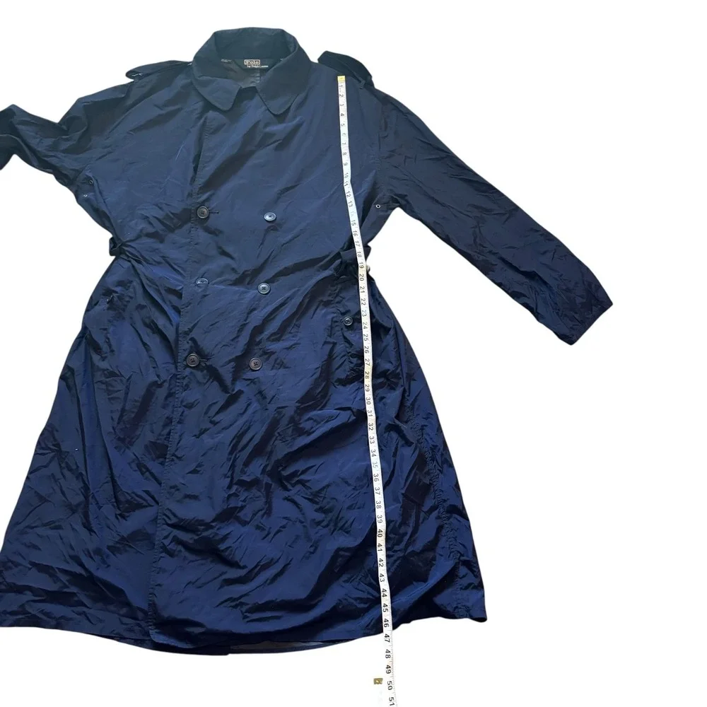 Polo Ralph Lauren Mens Navy Blue Nylon Double Breasted Trench Coat XL Epaulets‎